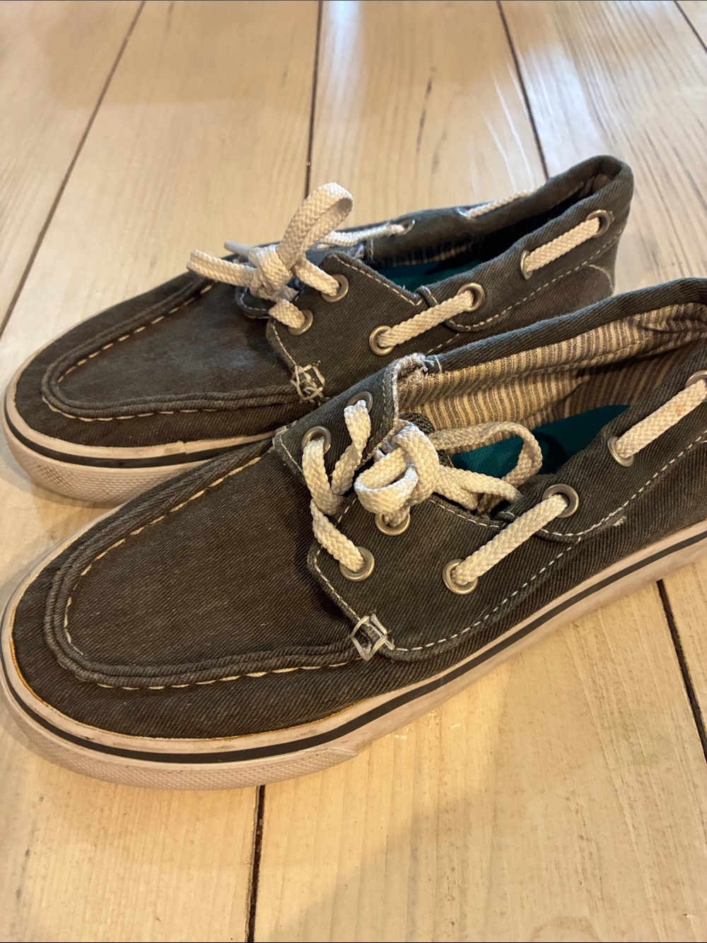 Cat & Jack Gray Canvas Boat Shoes with White Laces